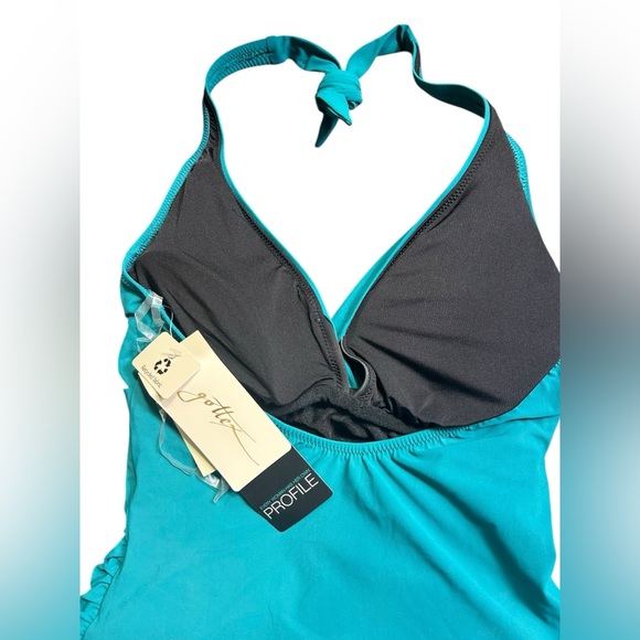PROFILE BY GOTTEX unchain my heart halter teal modest one piece swim dress NWT - Picture 6 of 10